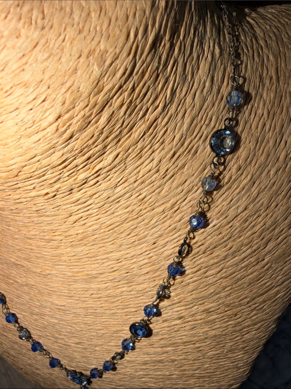 Crystal necklace blue ice cobalt floral center sterling silver oxidized - Picture 6 of 11